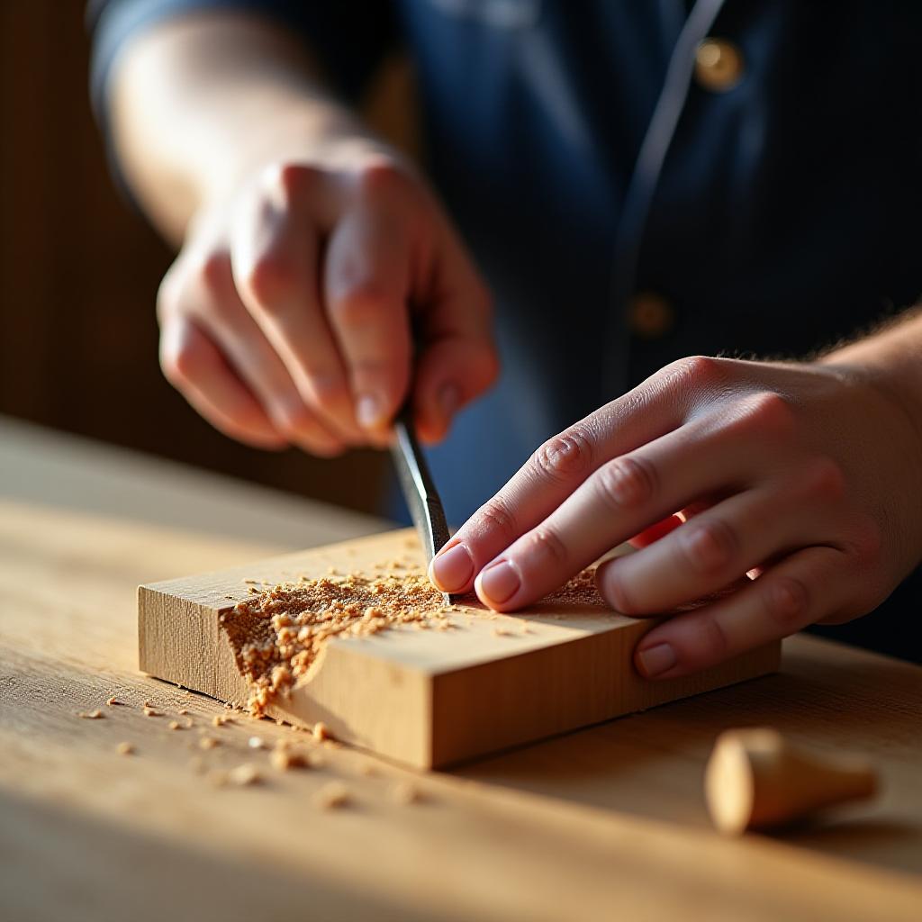 熟練の職人が木材を加工する様子